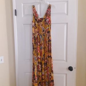 Loft Golden Yellow Floral Sleeveless Maxi Dress